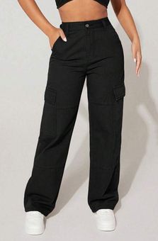 SHEIN PETITE High Waist Flap Pocket Cargo Jeans