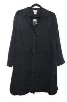 Soft Surroundings Solid Black Lightweight Drawstring Shirt Dress Large  Petite Size L petite - $22 New With Tags - From Carmen