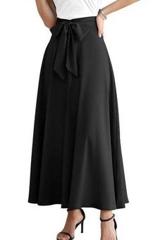 Berrylush Women Solid Black Bow-Tie High-Waist Maxi Skirt