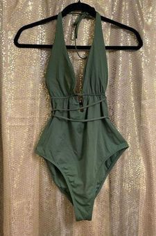 l*space L* Pamela Olive Green Plunging Strappy Open Back One Piece