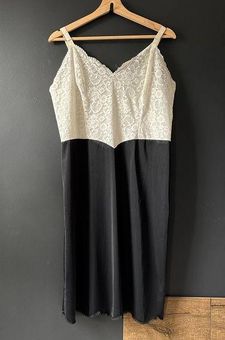 Vanity Fair Vintage Lace White Black Satin Cami Slip Dress Size 40 Size L -  $35 - From NYCPoshStop