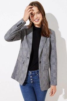 Loft Black White Plaid Long Knit Modern Blazer Jacket Women's Size 8 Petite  8P - $64 - From Taylor