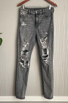 American Eagle super hi-rise skinny jeans with rips in grey