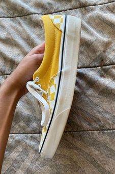 pastel yellow checkered vans