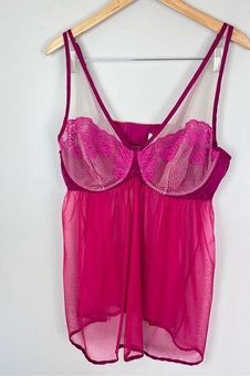 Cacique Lace Embroidered Underwire Fuchsia Chiffon Chemise Slip Size 22/24  EUC Pink - $38 - From Briana