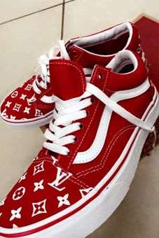 Red Embroided LV Vans Custom