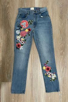 Floral Embroidered High Waist Jeans