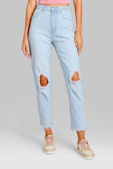 Women's Super-High Rise Distressed Straight Jeans - Wild Fable Light Wash 4  
