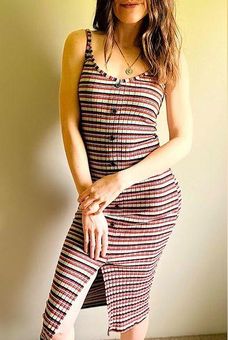 Wild Fable • 5 / $25 SALE • Bodycon Striped Midi Dress - Front Slit Button  Front Size M - $6 - From Shelby