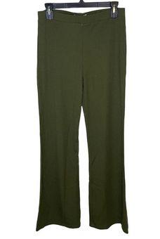 Plus Size Ribbed High Waist Flare Pants - Green