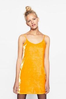 ZARA Trafaluc Yellow Velvet Mini Dress ...