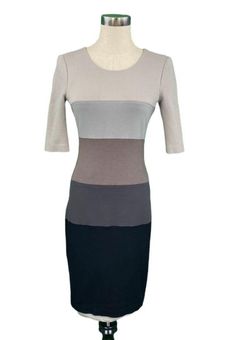 BCBGMAXAZRIA Kelly Ann Gray Black Colorblock BodyCon Midi Dress