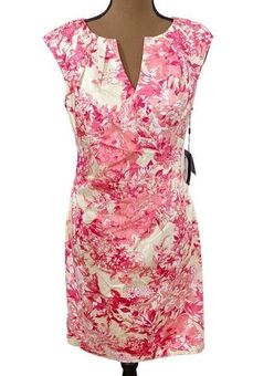 Adrianna Papell side wrap pleated floral print sheath dress size