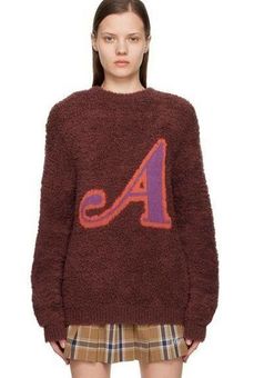 Awake NY Brown “A” Boucle Knit Pullover Sweatshirt Sweater Size S