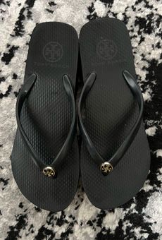 Tory Burch x Black Women s Cut Out Wedge Flip Flops Size 6 95