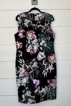 Calvin klein black sale floral sheath dress