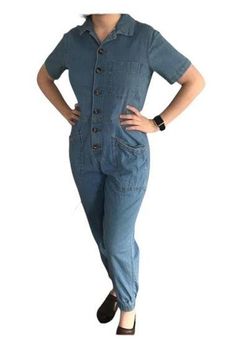 No Boundaries No Boundries Jumpsuit XL Blue Denim Chambray Short Sleeve  Button Front Ankle - $38 - From Christine