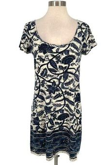 Lucky Brand Floral Scoop Neck Short Sleeve T-Shirt Dress Ivory Blue Size  Small - $29 - From Ava