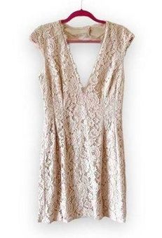 Aidan Mattox Aidan Beige Lace Dress Size 14 Cutout Back Bridesmaid