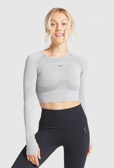 Gymshark NWT FLEX SPORTS LONG SLEEVE CROP TOP - Light Grey Marl/Black Gray  Size M - $45 New With Tags - From A