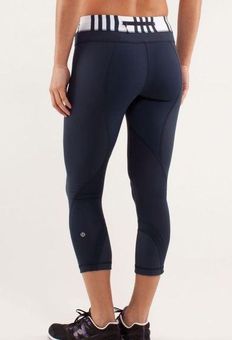 Lululemon Run Inspire Crop II In Ocean Stripe Inkwell Blue & White