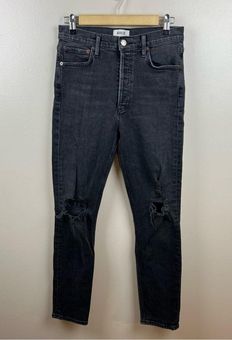 AGOLDE Nico High Rise Slim Fit Jeans Cassette Black Distressed