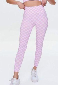 Pink Checkered High Waisted Leggings, Leggings