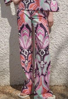 Zara Printed Linen blend wide leg pants
