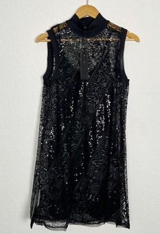 BCBGMAXAZRIA NEW SEMI SHEER LACE MINI DRESS Black 106 New With