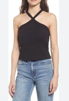 French Connection Women's Black Halter Neck Jersey Top Built In