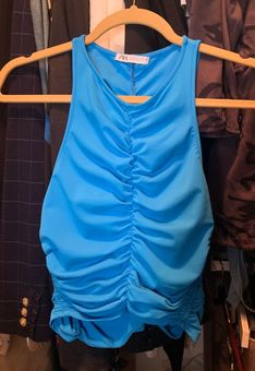 zara ruched blue top