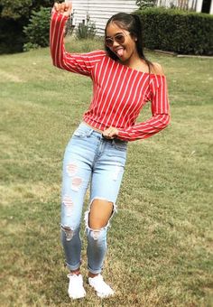 Off The Shoulder Red And White Striped M - $13 - From Diamond