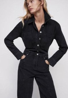 zara black denim romper