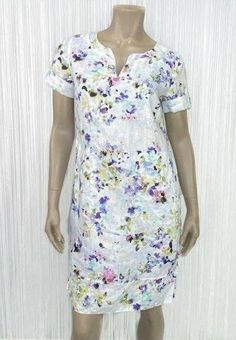 J. Jill SMALL Love 100% Linen Pink Purple Sleeveless Dress Floral