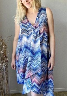 BCBGMAXAZRIA S Blue Printed Multi Zig Zag Ombre