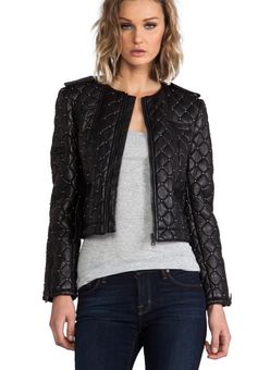 Black Quilted Leather Jacket for Women