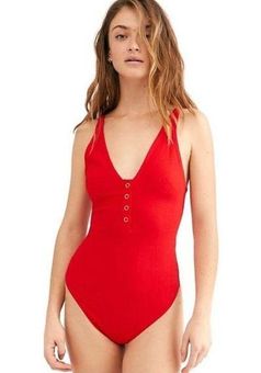 Free People Intimately Larissa Bright Red Deep V Neck Sleeveless