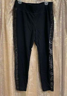 INC International Concepts black sequin stripe pull on ponte pants, 14 EUC  - $29 - From Jessica