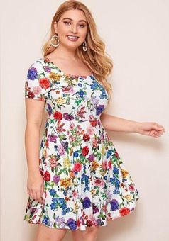 SheIn Curve Women's Size 3XL Plus Floral Print Square Neck Fit And Flare  Dress - $9 - From Autumn