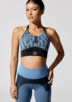 ADIDAS BY STELLA MCCARTNEY Logo-Print Stretch-Recycled Polyester Sports Bra  in BLACK