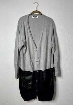 Lafayette 148 Cashmere Blend Faux Leather Pockets Cardigan Size XL