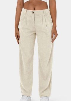 Women's Mid Rise Button Zipper Side Pocket Corduroy Casual Pants - Halara