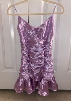 Louis Vuitton Purple Silk Ruched Ruffled Dress With Bow 