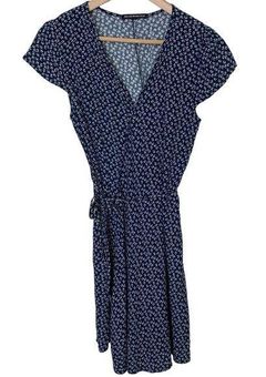 BRANDY MELVILLE Blue Robbie Wrap Dress Navy Blue White Flowers Size One Size