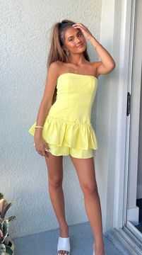 Strapless Yellow Tiered Romper