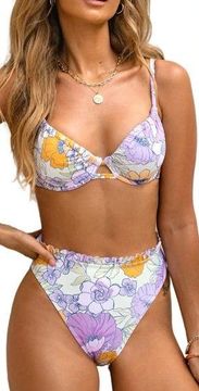 NWT CUPSHE Bikini Set High Waisted Push Up Cheeky Drawstring Lavendar size L