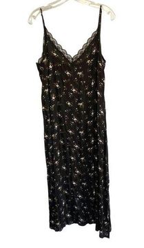 West Of Melrose Black Floral Camisole Slip Dress W/Lace SZ L NWT