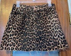 Women Cotton Leopard Print Raw Hem Denim Mini Skirt NWOT-M