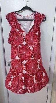 J. Crew Womens Floral Keyhole Ruffle Flutter Sleeve Shift Dress Red White XS NWT