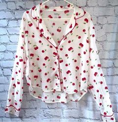 PINK by Victoria’s Secret White with Cherries Print Pajama Top Size Large